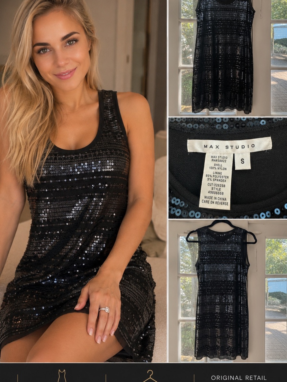 Max Studio Black Sequin Sleeveless Scoop Neck Slip Dress